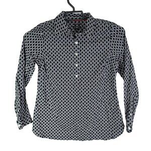 Womens Talbots Petite Shirt Non-Iron Black & White Printed Button Up Size 4P